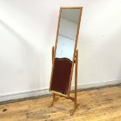 A Kingsmead teak framed cheval dressing mirror, the elongated rectangular plate within square