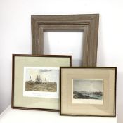 A mixed lot including a 19thc. print of Berwick, a reproduction print of Edinburgh from the Firth of