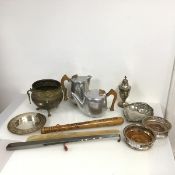 A mixed lot including a Picot ware teapot and coffee pot (h.20cm x 21cm x 10cm) and a truncheon