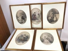 A set of five 19thc prints of oval form, depicting Children and Young Ladies (29cm x 22cm)