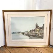 Francis Flint, French Seaside Town, limited edition print, 161/500, embossed bottom left (38cm x