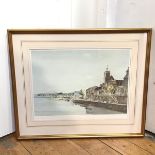 Francis Flint, French Seaside Town, limited edition print, 161/500, embossed bottom left (38cm x