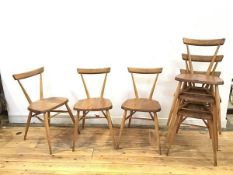 A set of six Ercol stacking chairs, original design by Lucian Ercolani, 1957, the curved top rail on