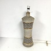 A 1970s style ceramic table lamp, with concave body and ribbed and gilt decoration (h.54cm x 16cm)