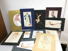 A set of ten 1940s (possibly reproduction) prints of Pin Up Girls (largest: 29cm x 19cm)