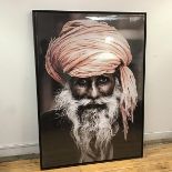 A large framed picture of an Elderly Man with Turban, within an ebonised frame (145cm x 105cm)