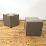 A pair of Habitat felt stools, with associated glass tops, bears manufacturers label (46cm x 45cm