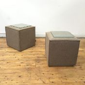 A pair of Habitat felt stools, with associated glass tops, bears manufacturers label (46cm x 45cm