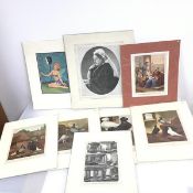 A collection of unframed prints, including four coloured prints of Pigeons, published by Vincent