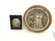 After Angelica Kauffman, Classical Scene, coloured print of circular form (d.32cm) and another