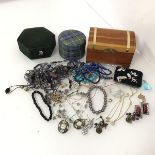 An assortment of costume jewellery including an Indian silver chain, animal badges, pendants on
