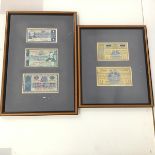 A framed set of three British Linen Bank banknotes including a 1956 one pound note a 1968 one