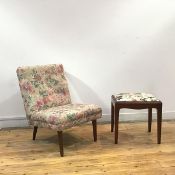 A modern mahogany stool, with moulded edge and upholstered drop in seat, on square legs (42cm x 42cm