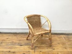 A cane and bamboo wicker child's chair (48cm x 44cm x 35cm)