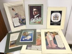 A collection of seven vintage advertisments including for Carter The Great, Coalport, Wolfhead