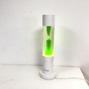 A Mathmos lava lamp with white fittings and green 'lava' (h.40cm x 11cm)