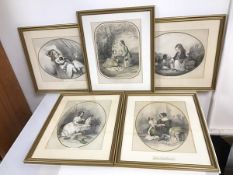 A set of five framed prints, probably 19thc. French, including La Dinette, Le Jeune Famille etc. (