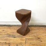 A rustic stool with square top over twisted body on a square base (a/f) (51cm x 27cm x 27cm)