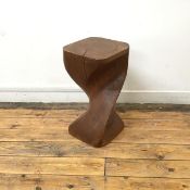 A rustic stool with square top over twisted body on a square base (a/f) (51cm x 27cm x 27cm)