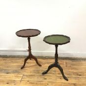A modern mahogany tripod wine table, with piecrust top (54cm x d.35cm) and another having been