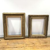 Two 19thc partial gilt and gesso picture frames, one decorated with foliate scrolls, the other