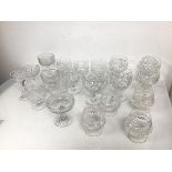 A mixed lot of stemware including crystal water glasses or rummers, sorbet glasses, brandy