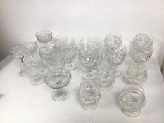 A mixed lot of stemware including crystal water glasses or rummers, sorbet glasses, brandy