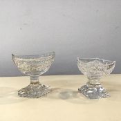 Two early 19thc cut glass navette salts (10cm x 8cm)