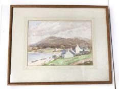 Scottish School, Coastal Village with Mountains, watercolour, initialled and dated 1948 bottom