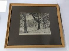 A Palatial Building with Figures in Avenue of Trees, etching, titled and signed to bottom (22cm x