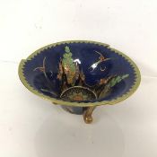 A mid 20thc Crown Devon Fantazia pattern fruit bowl, on three ball supports, stamped to base (h.13cm