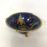 A mid 20thc Crown Devon Fantazia pattern fruit bowl, on three ball supports, stamped to base (h.13cm