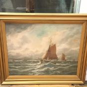 19thc Nautical School, Fishing Boats at Sea, oil on paper/panel (50cm x 73cm)