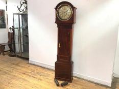 A Regency mahogany drum head longcase clock by John Steel of Killamarsh, the twelve inch circular