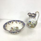 A mid 19thc Copeland & Garrett wash basin and ewer, in polychrome New Blanche pattern (chip to rim