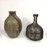An Italian Studio Pottery flask vase, with textured abstract decoration, inscribed to base (36cm x