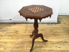 A modern mahogany games table with chequerboard (split), the scalloped apron with pendants, on