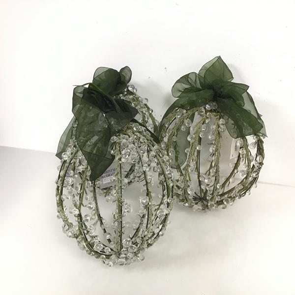 Three decorative ornaments, comprised of wires entwined with imitation vines and clear beads,