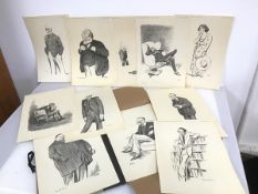 A folio of prints, caricatures by Low, New Statesman and Nation, including Einstein, Bevan,