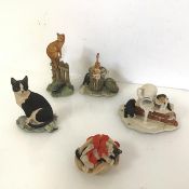 A group of Border Fine Arts resin figures with cats including Sharing the Spoils (8cm x 13cm x