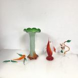 A collection of Murano style glass including a whimsical Fish and Bird, a novelty cased glass vase