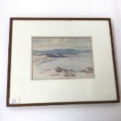 William Mervin Glass, Evening Calm, mixed media, initialled bottom right, paper label and