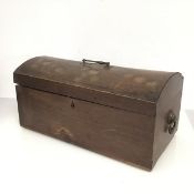 An early 19thc. mahogany dome top box, the crossbanded hinged lid opening to an unfitted interior,