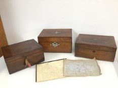 A collection of three early 19thc. inlaid boxes including rosewood and mahogany (largest: 15cm x