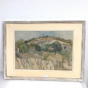 M. Malmo, Landscape of Provence, mixed media, signed and dated '78, bottom right, paper label