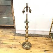 An Edwardian brass knop stem table lamp,
