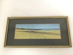 Beach with Cliffs, with two Ladybirds painted to matting, watercolour (12cm x 36cm)