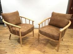 A pair of John Lewis Croft Collection Frome curved back open armchairs, with tan leather cushion