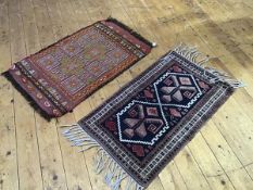 A Turkish mat with stylised floral design, on pistachio field (92cm x 60cm) and a Caucasian mat with