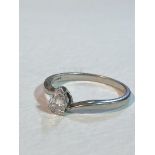 A platinum solitaire ring set with a pear shaped diamond (approx. 0.38ct) (T/U) (4.44g)